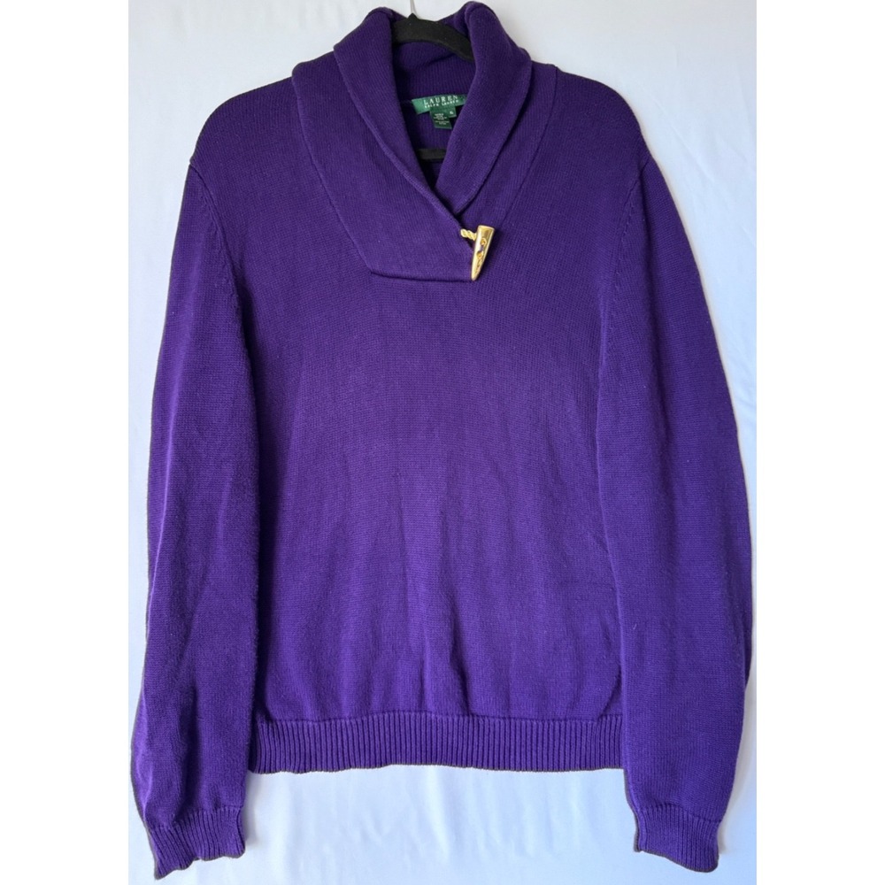 Lauren Ralph Lauren Sweater Women‎ XL Purple Shawl Collar Cotton Toggle Clasp